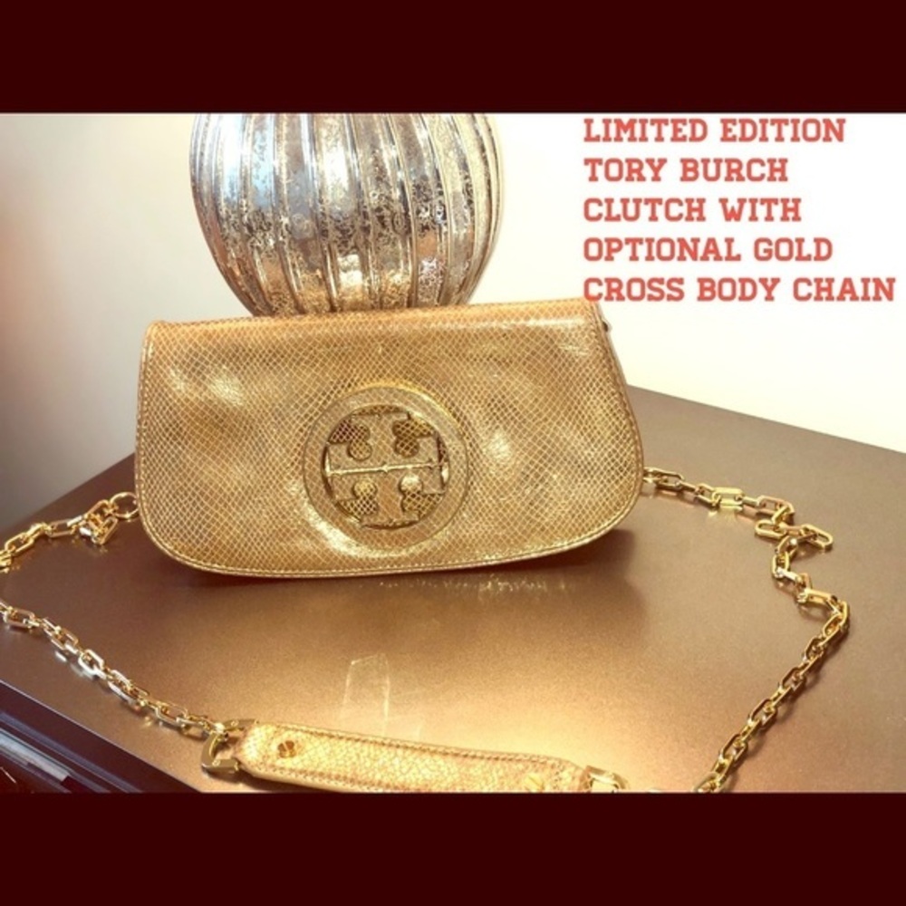Limited Edition Gold Snakeskin Tory Burch Clutch